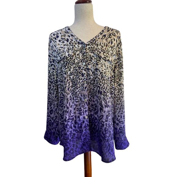 Chico's long sleeve cheetah print blouse - Picture 2 of 6